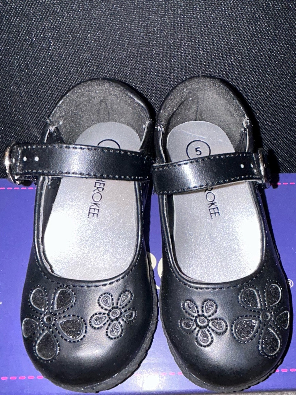 Cherokee Black Girls' Mary Jane Dress Shoes with Floral Cutouts